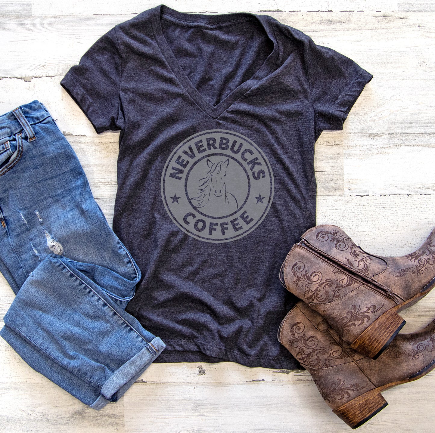 Neverbucks Horse Lover Women's V-Neck Tee