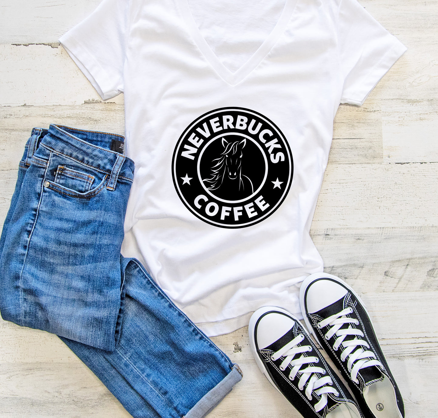 Neverbucks Horse Lover Women's V-Neck Tee