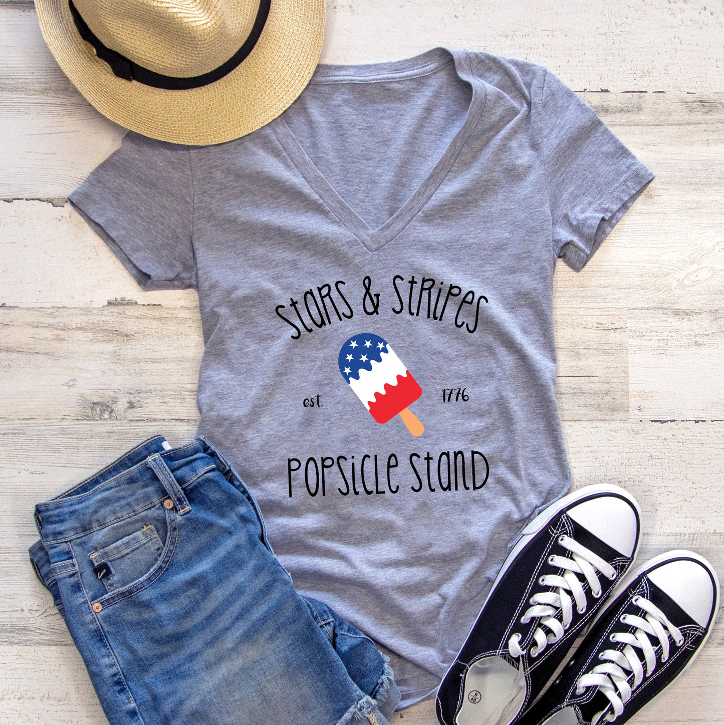 Fourth of July Stars and Stripes Women's V-Neck Tee