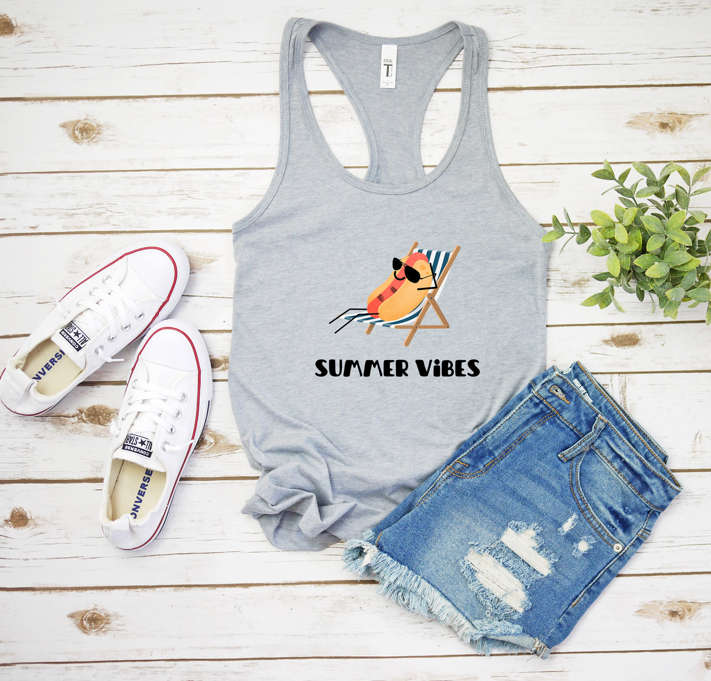 Hot Dog Sunbathing Summer Vibes Women's Racerback Tank