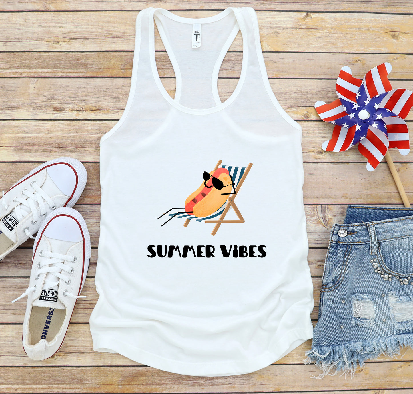 Hot Dog Sunbathing Summer Vibes Women's Racerback Tank