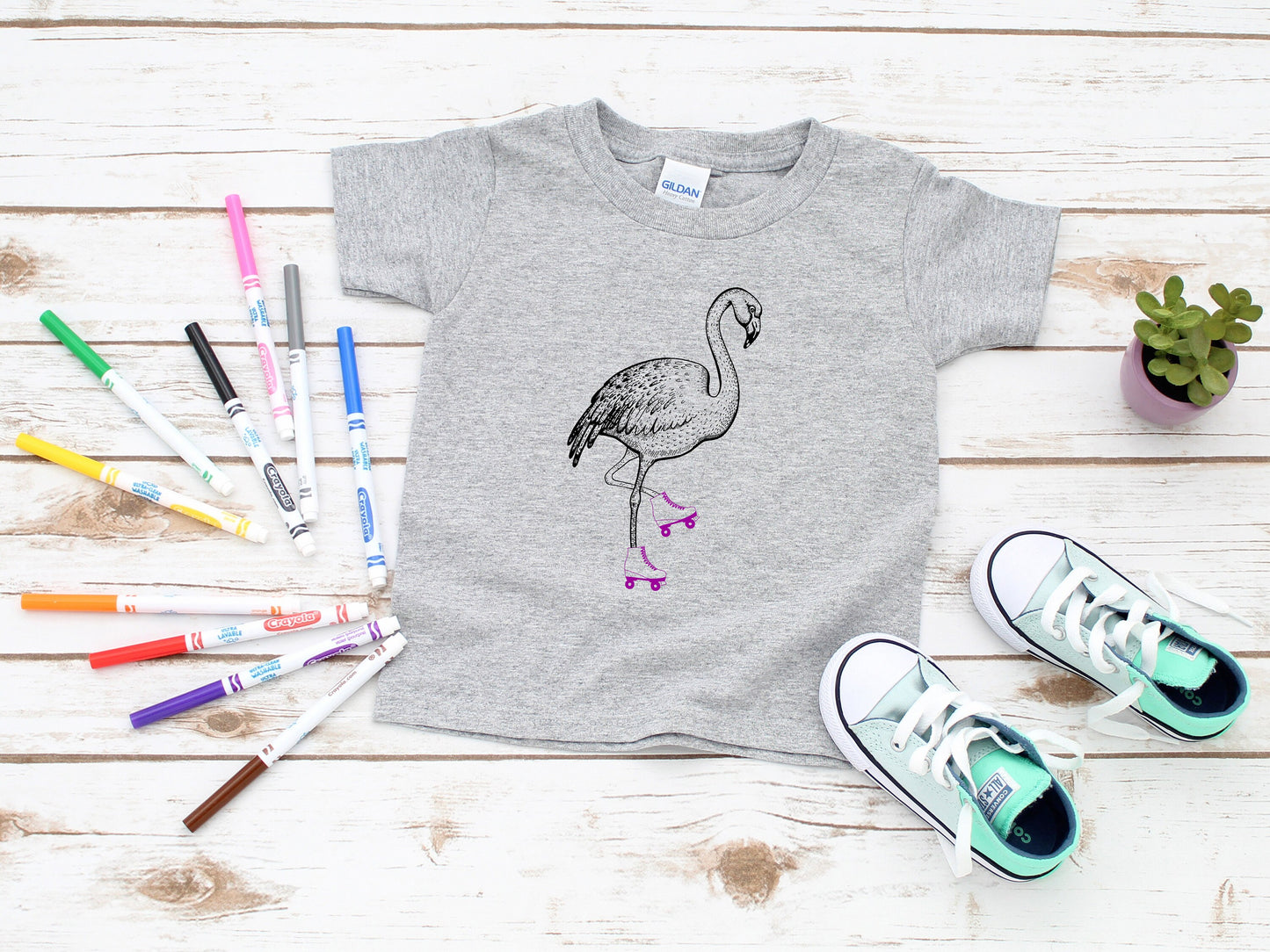 Flamingo in Roller Skates Kids' T-Shirt
