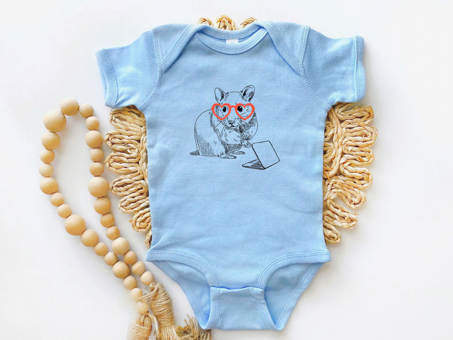 Hamster on Laptop with Glasses Infant Bodysuit