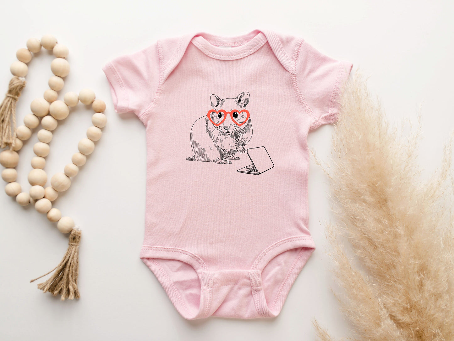 Hamster on Laptop with Glasses Infant Bodysuit