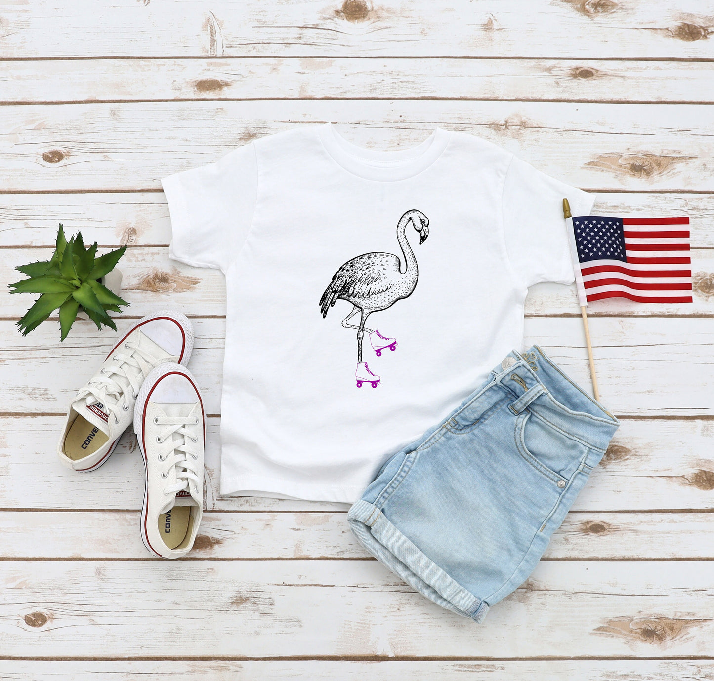 Flamingo in Roller Skates Kids' T-Shirt