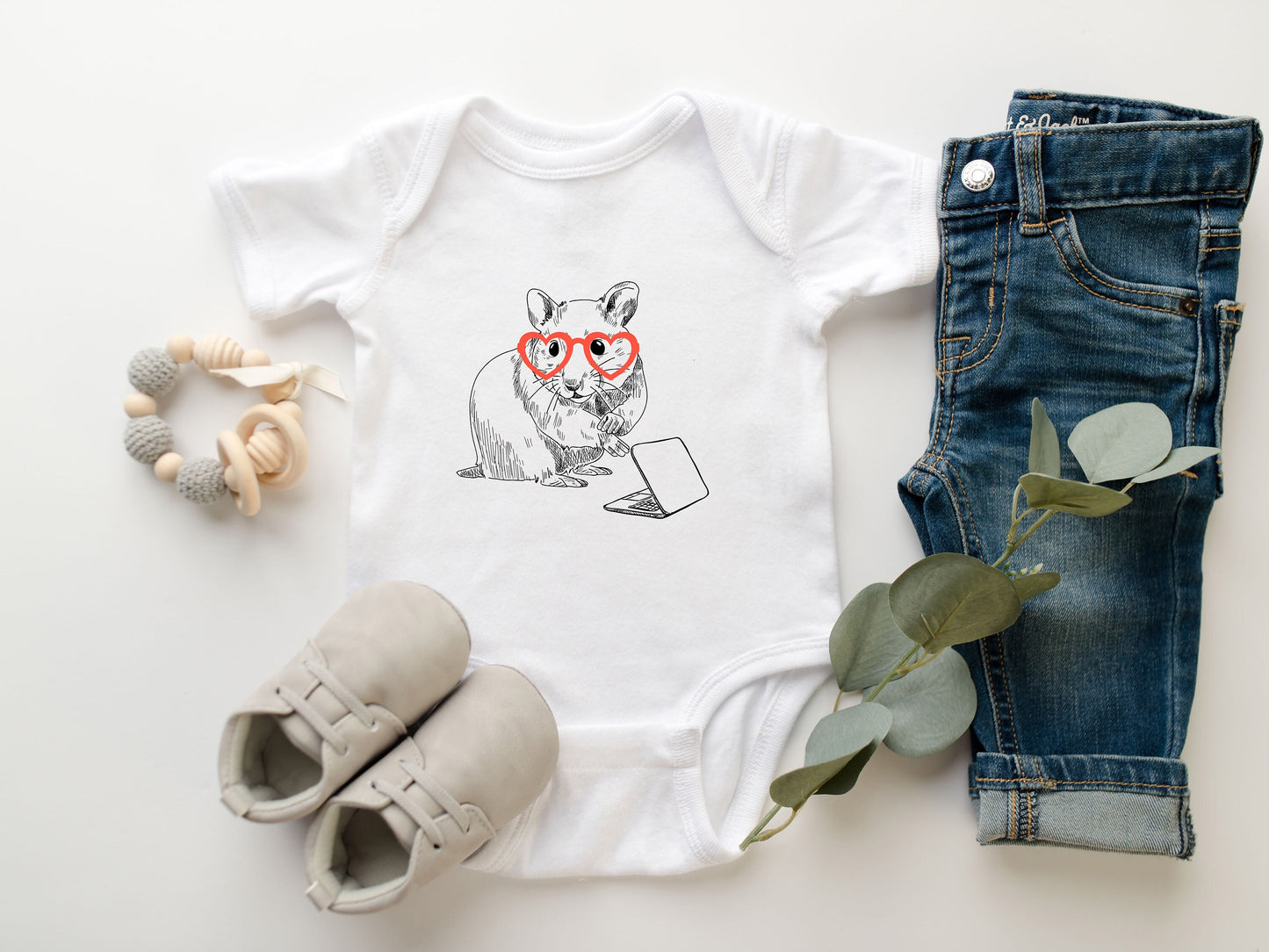 Hamster on Laptop with Glasses Infant Bodysuit