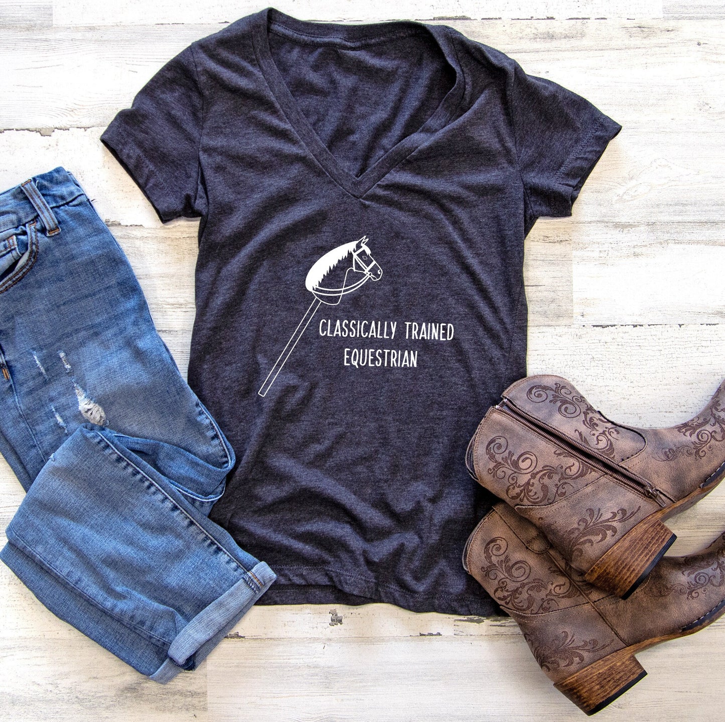 Classically Trained Equestrian Funny Hobby Horse Women's Deep V-Neck Tee