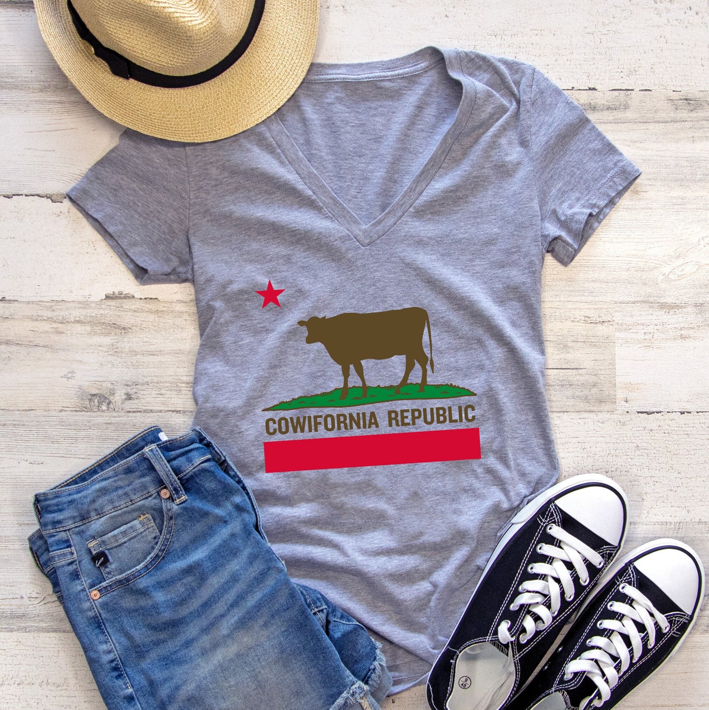 Cowifornia Republic Women's Deep V-Neck Tee