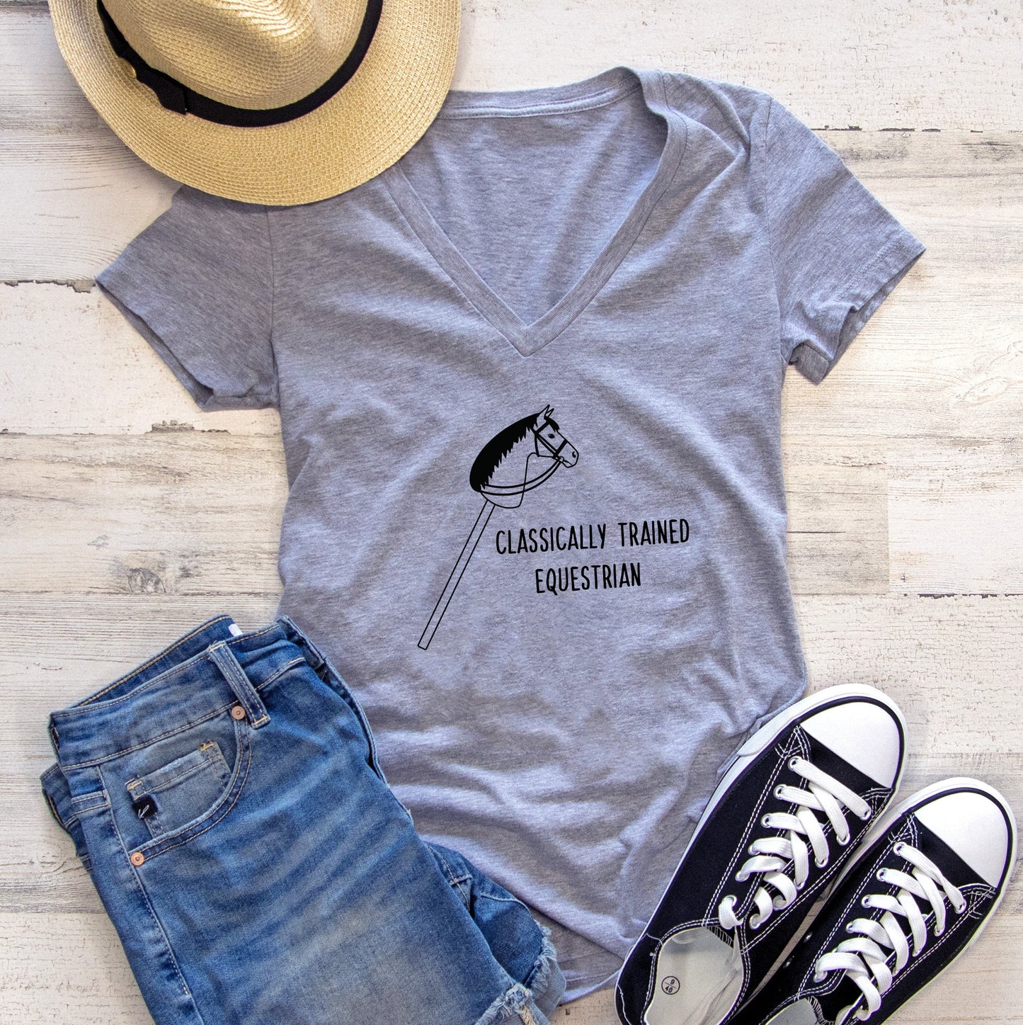 Classically Trained Equestrian Funny Hobby Horse Women's Deep V-Neck Tee