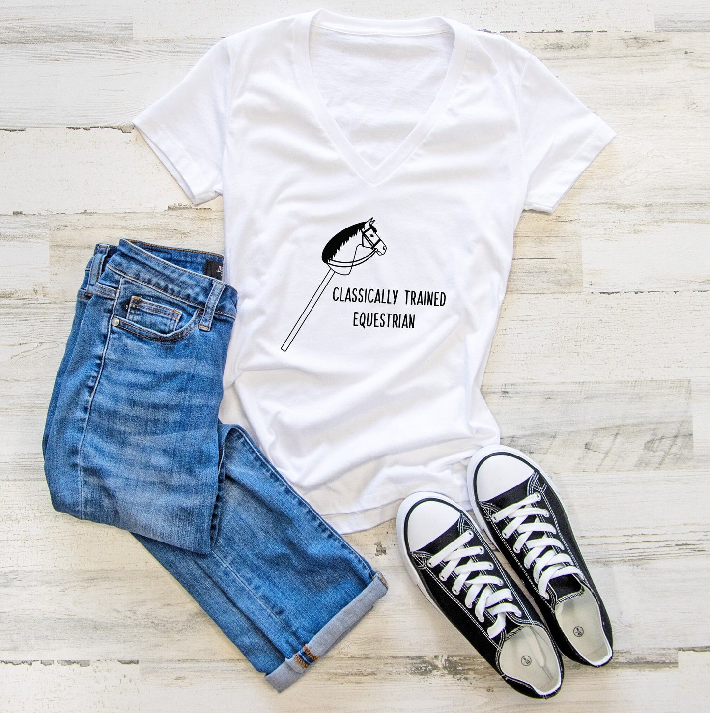Classically Trained Equestrian Funny Hobby Horse Women's Deep V-Neck Tee