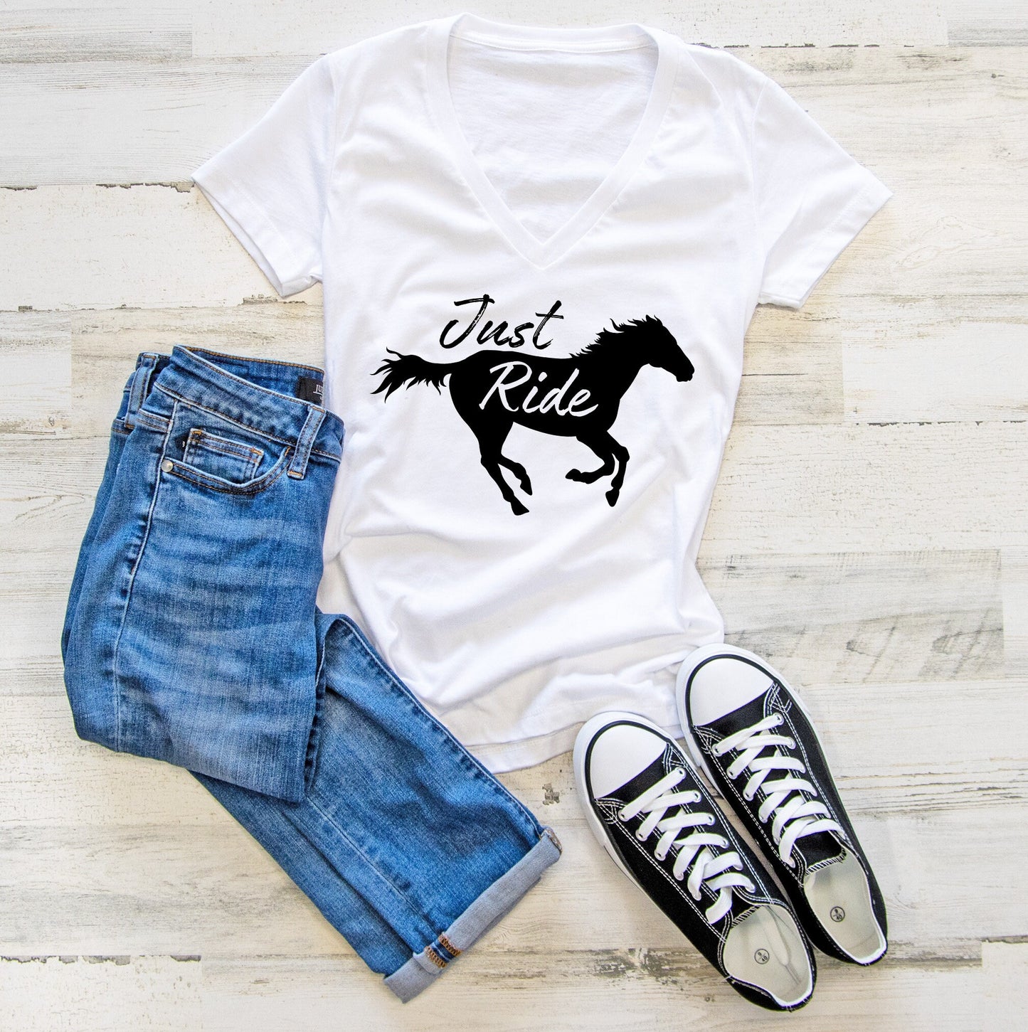 Just Ride Horse Lover Women's V-Neck Tee