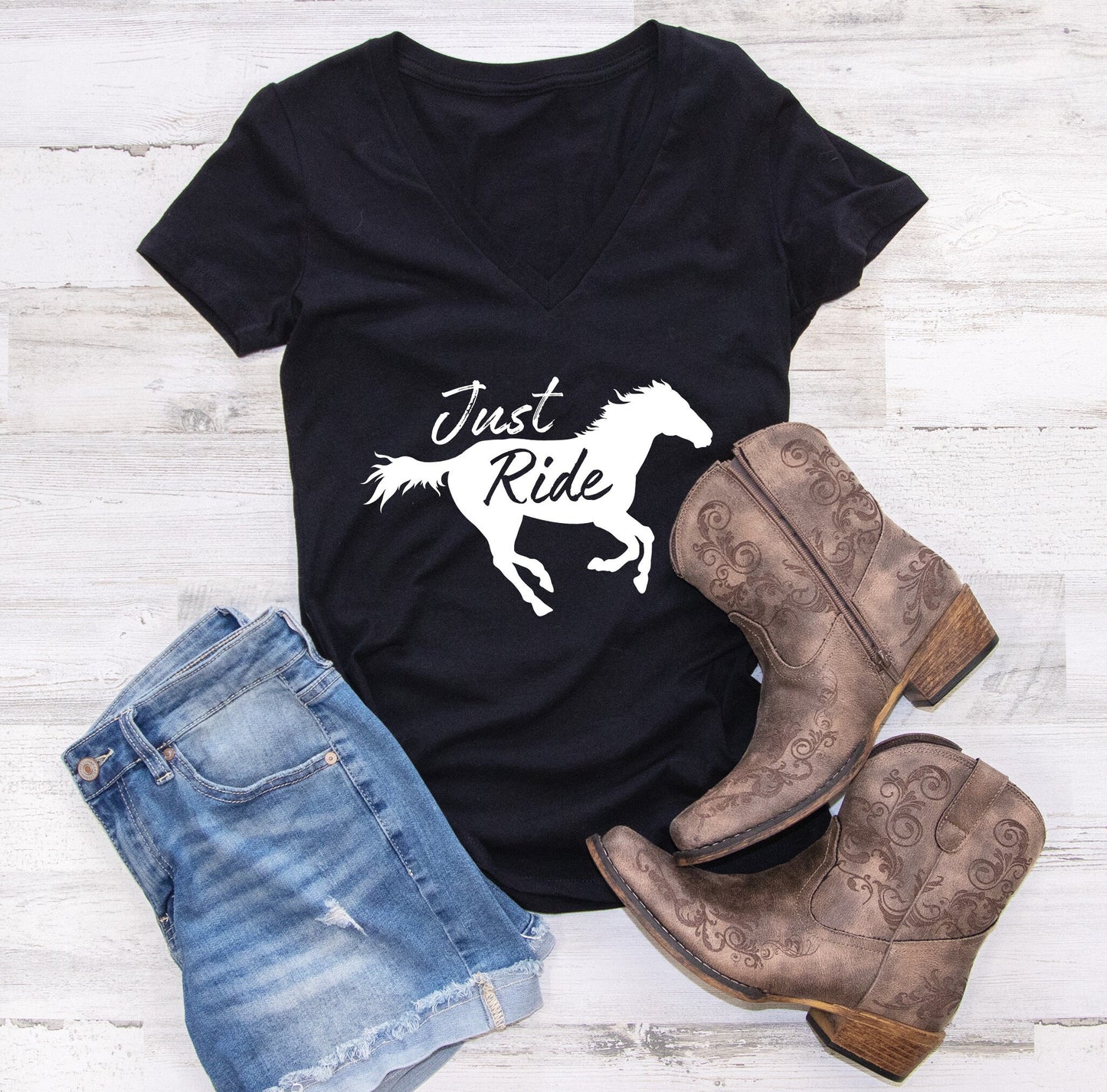 Just Ride Horse Lover Women's V-Neck Tee