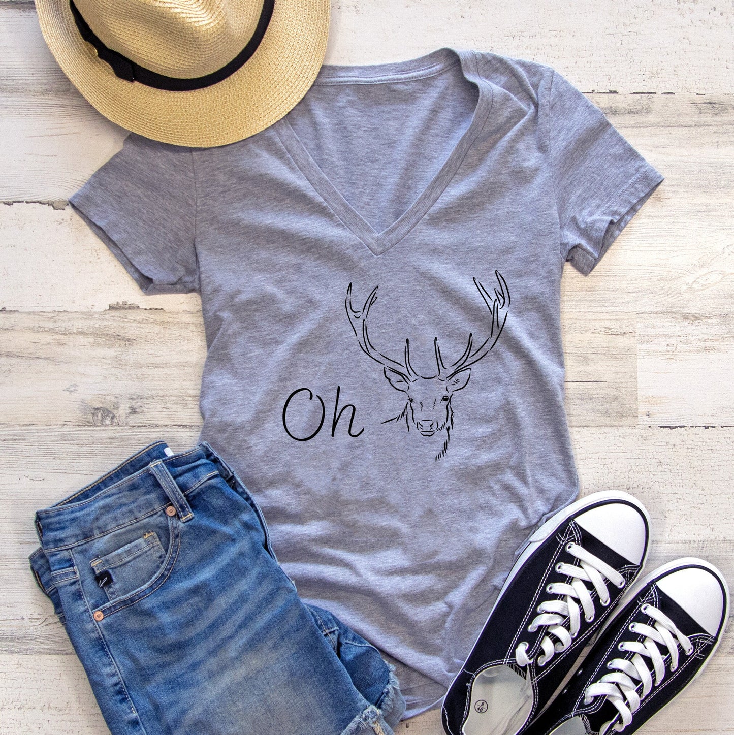 Oh Deer Reindeer Holiday Women's V Neck Tee
