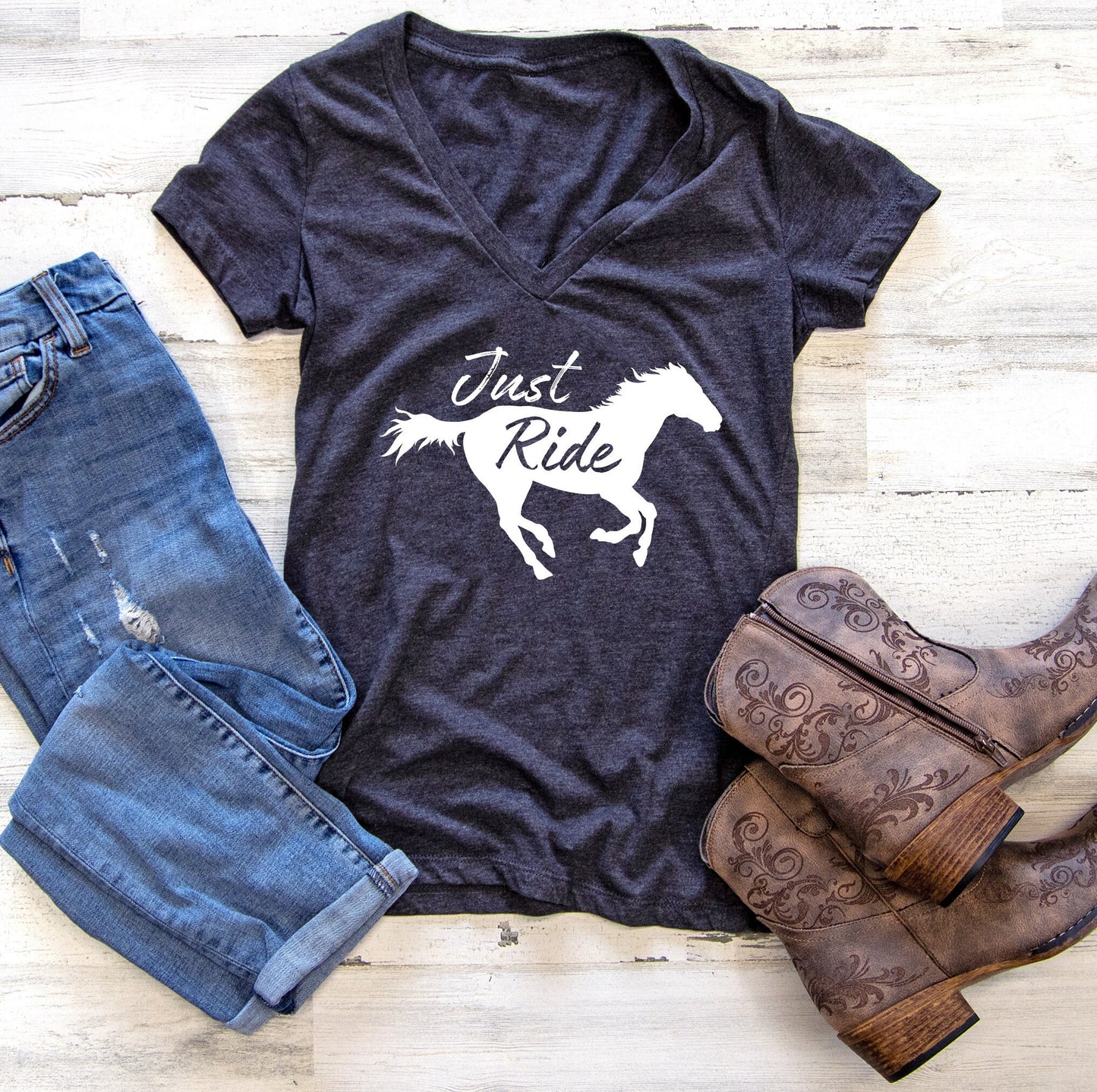 Just Ride Horse Lover Women's V-Neck Tee