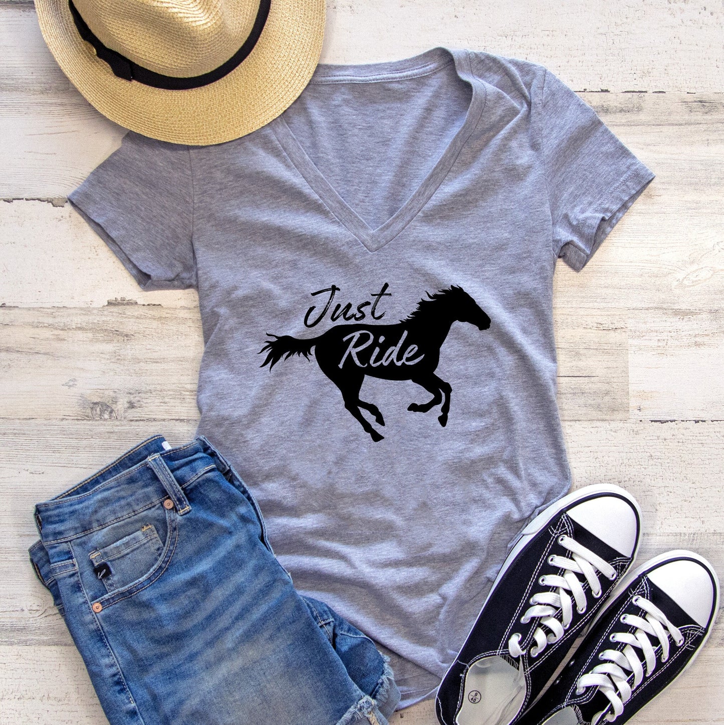 Just Ride Horse Lover Women's V-Neck Tee