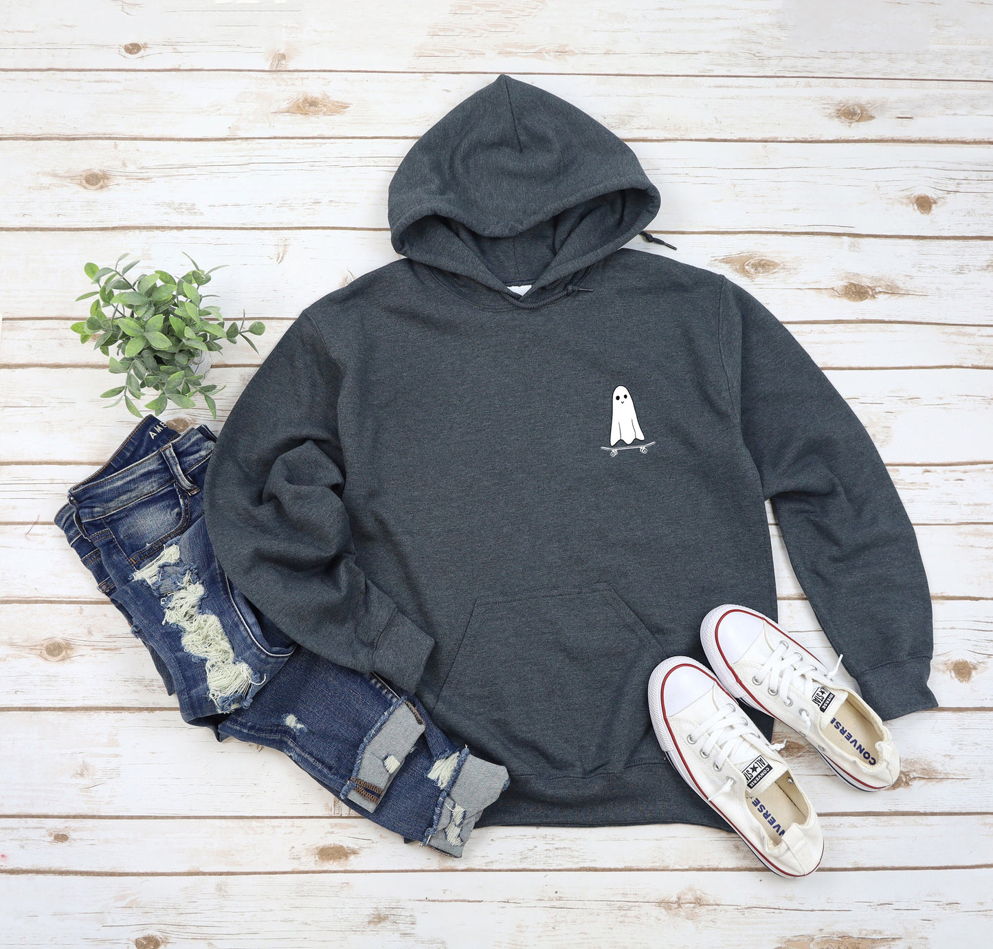 Ghost on Skateboard Trendy Halloween Hooded Sweatshirt