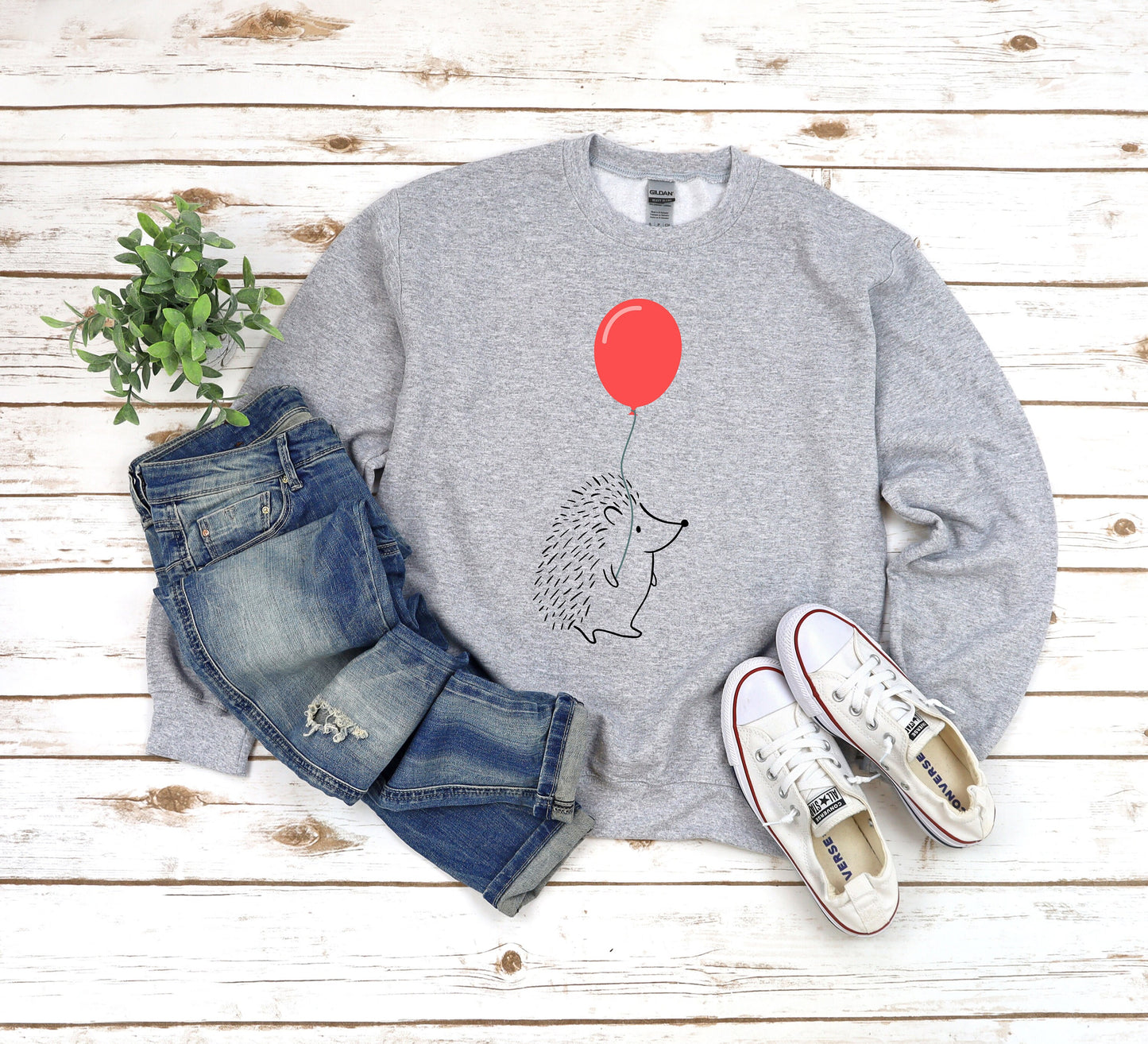 Hedgehog with Balloon Crewneck Sweatshirt