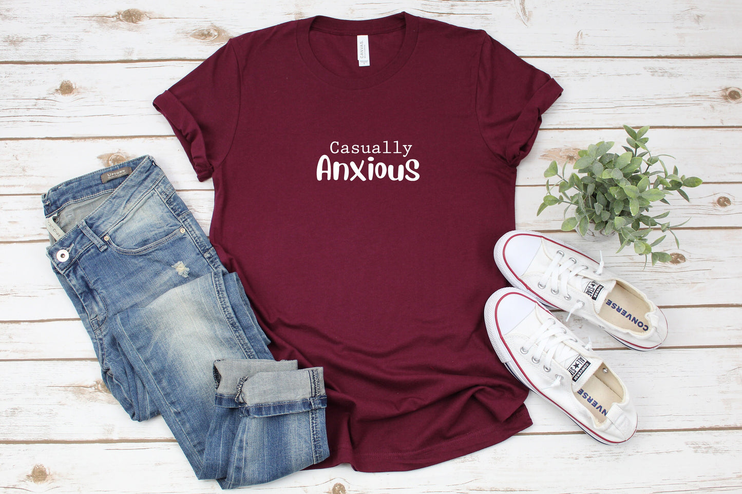 Casually Anxious Text T-Shirt