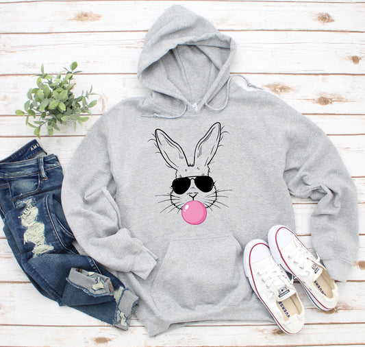 Cool Rabbit with Bubblegum and Sunglasses Hooded Sweatshirt