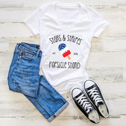 Fourth of July Stars and Stripes Women's V-Neck Tee