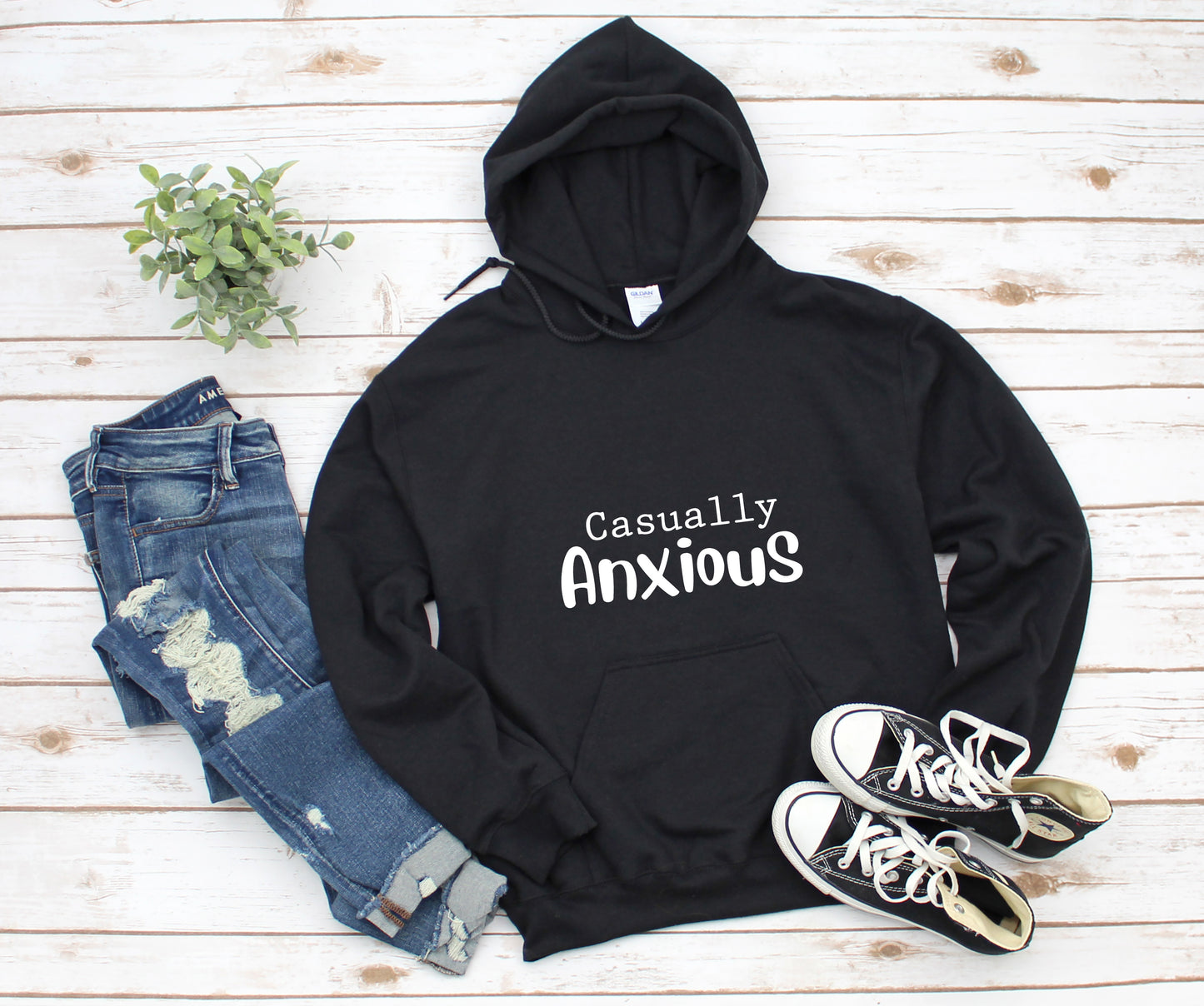 Casually Anxious Text Hooded Sweatshirt