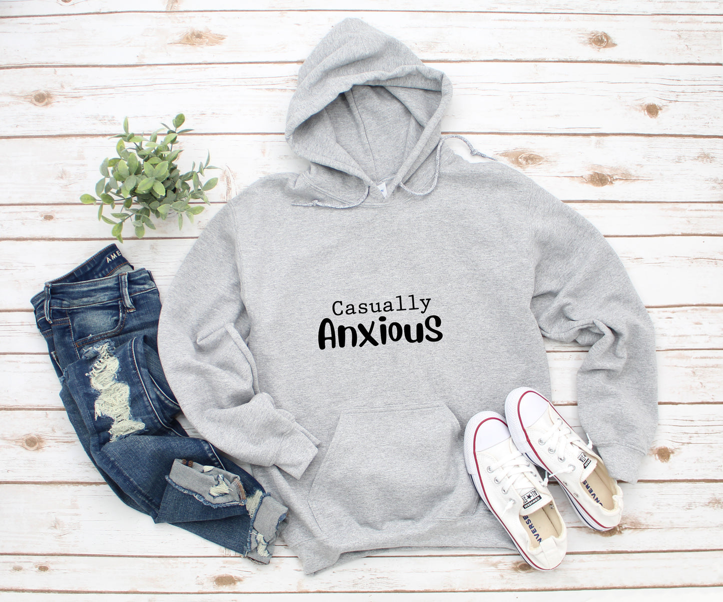 Casually Anxious Text Hooded Sweatshirt