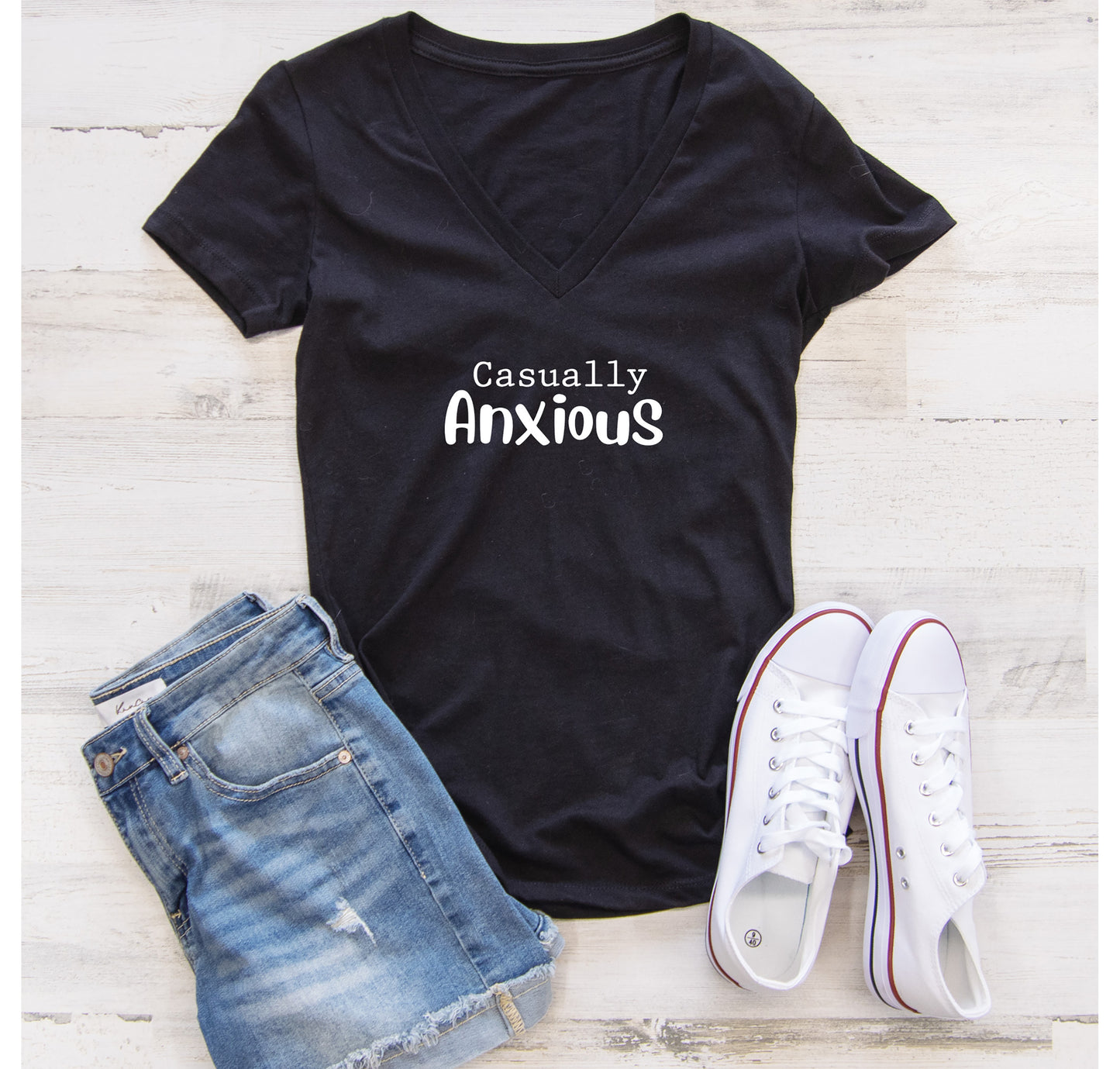 Casually Anxious Text Women's V-Neck Tee