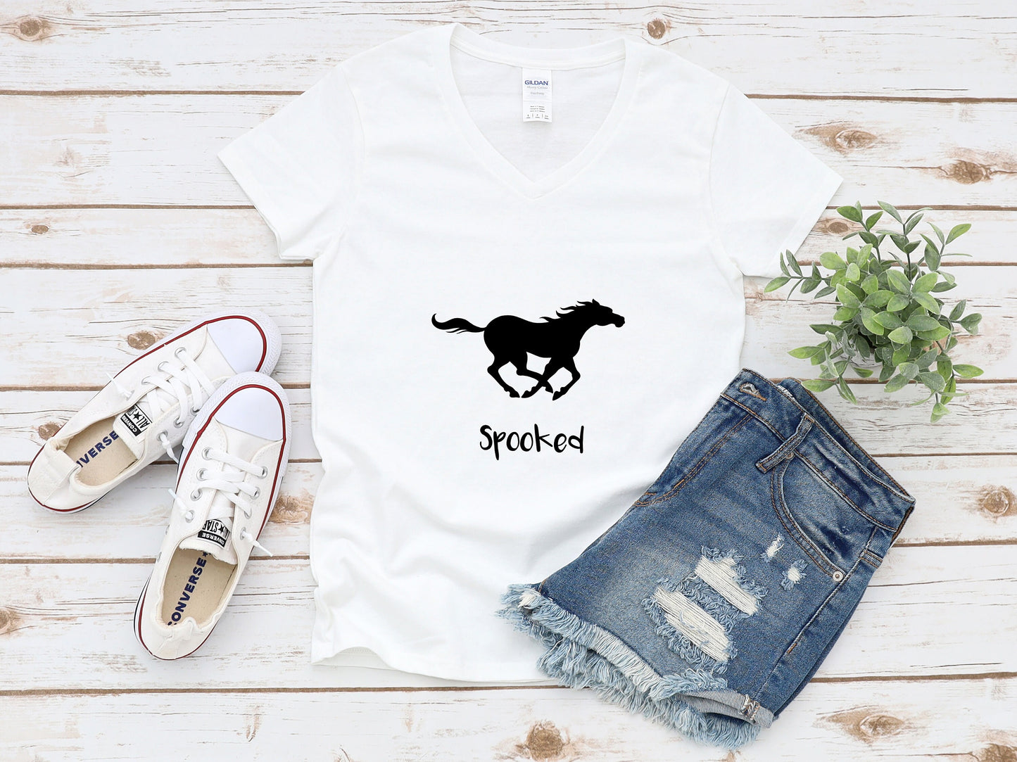 Spooked Horse Women' V Neck T-Shirt