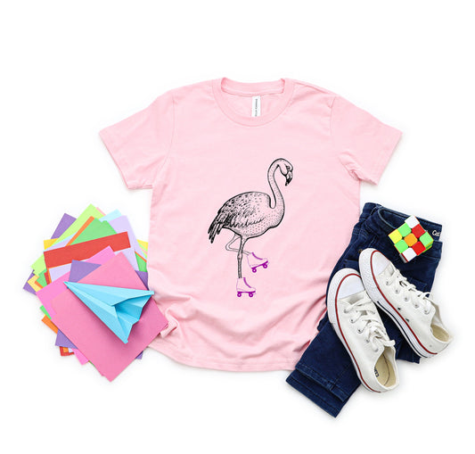 Flamingo in Roller Skates Kids' T-Shirt