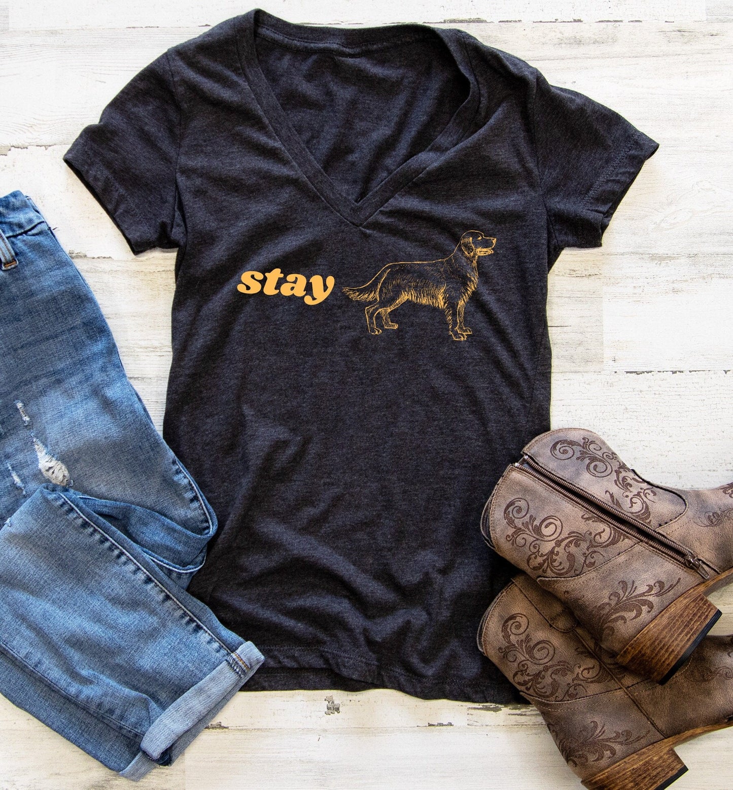 Stay Golden (Retriever) Women's V Neck Tee