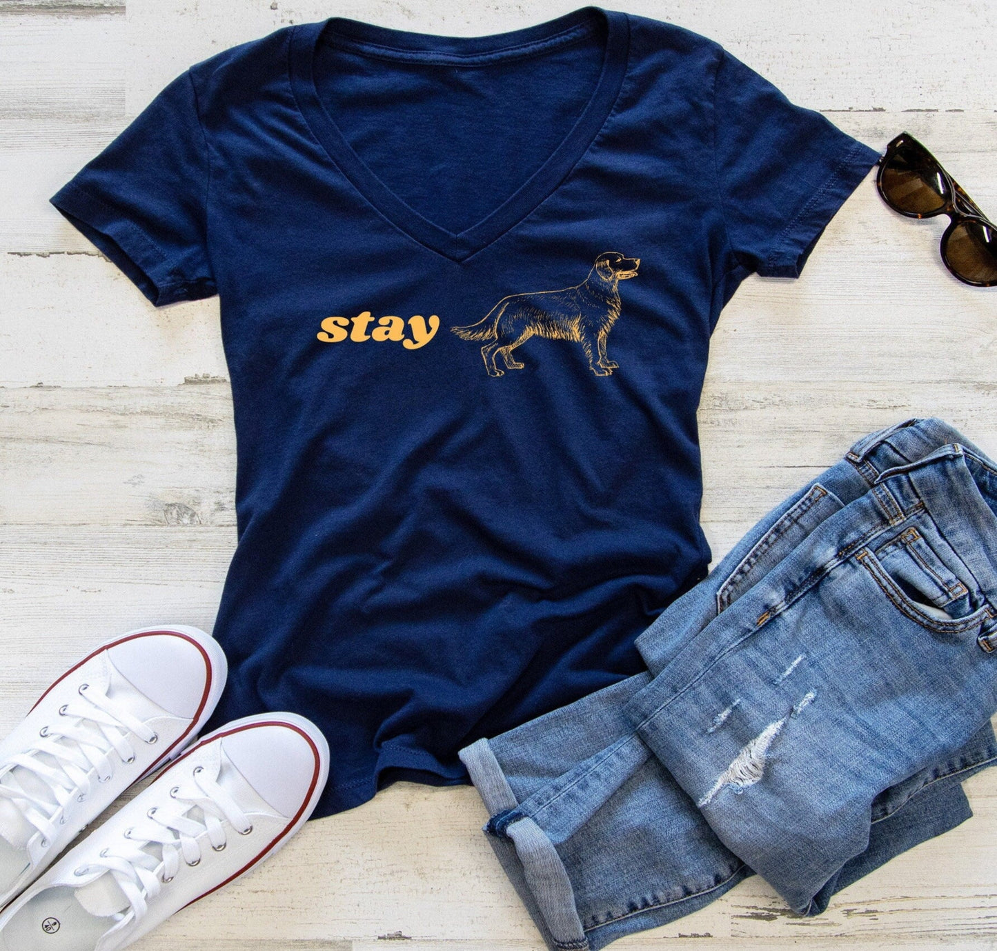 Stay Golden (Retriever) Women's V Neck Tee