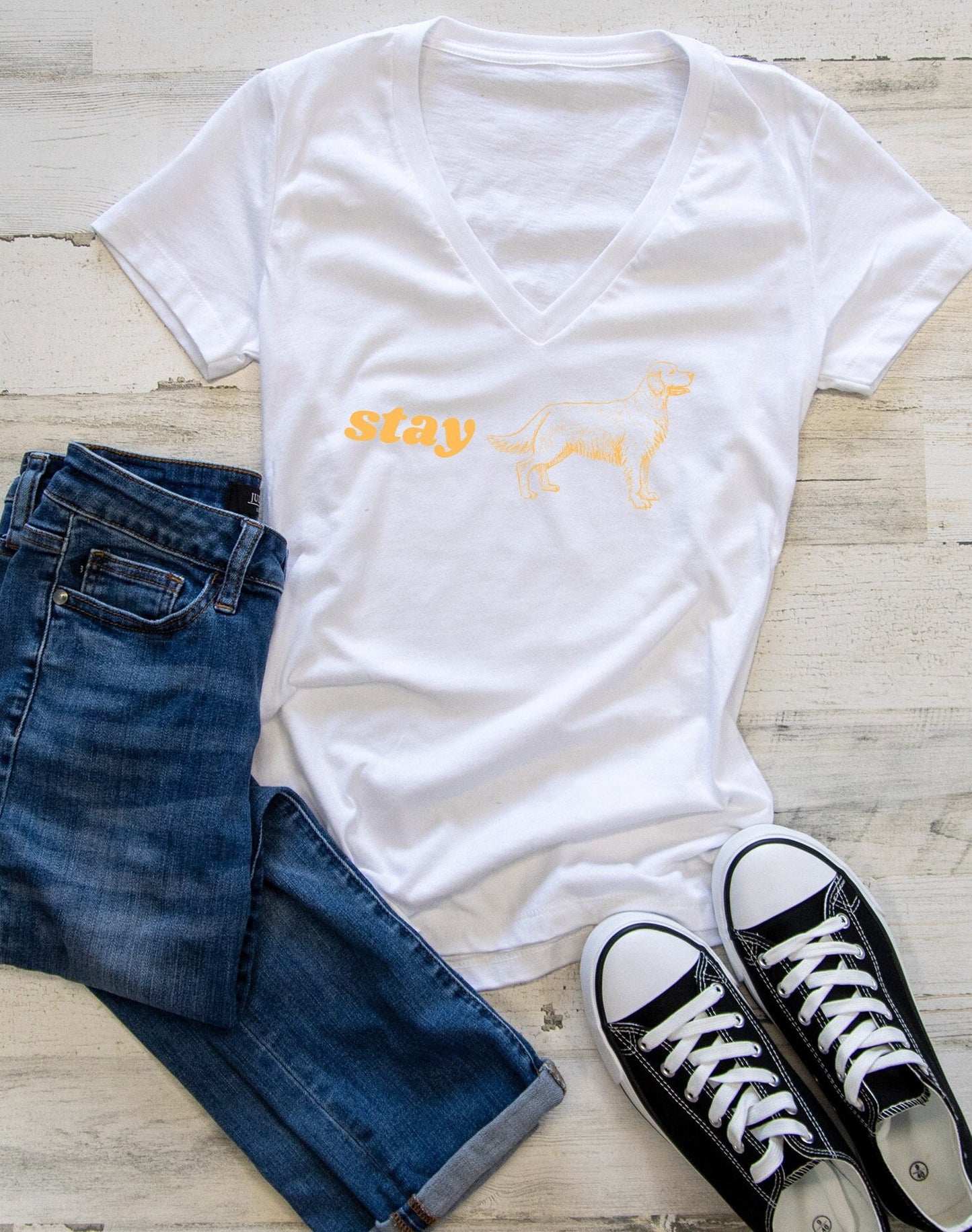 Stay Golden (Retriever) Women's V Neck Tee