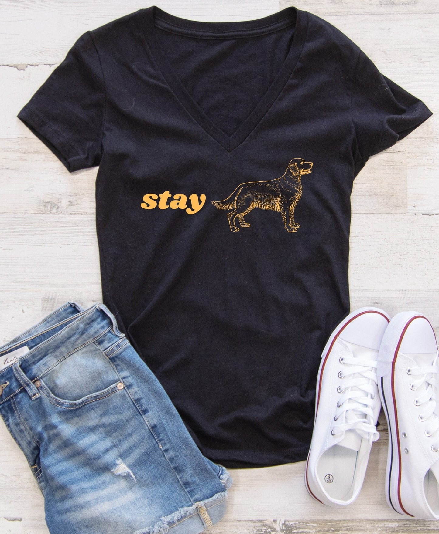 Stay Golden (Retriever) Women's V Neck Tee