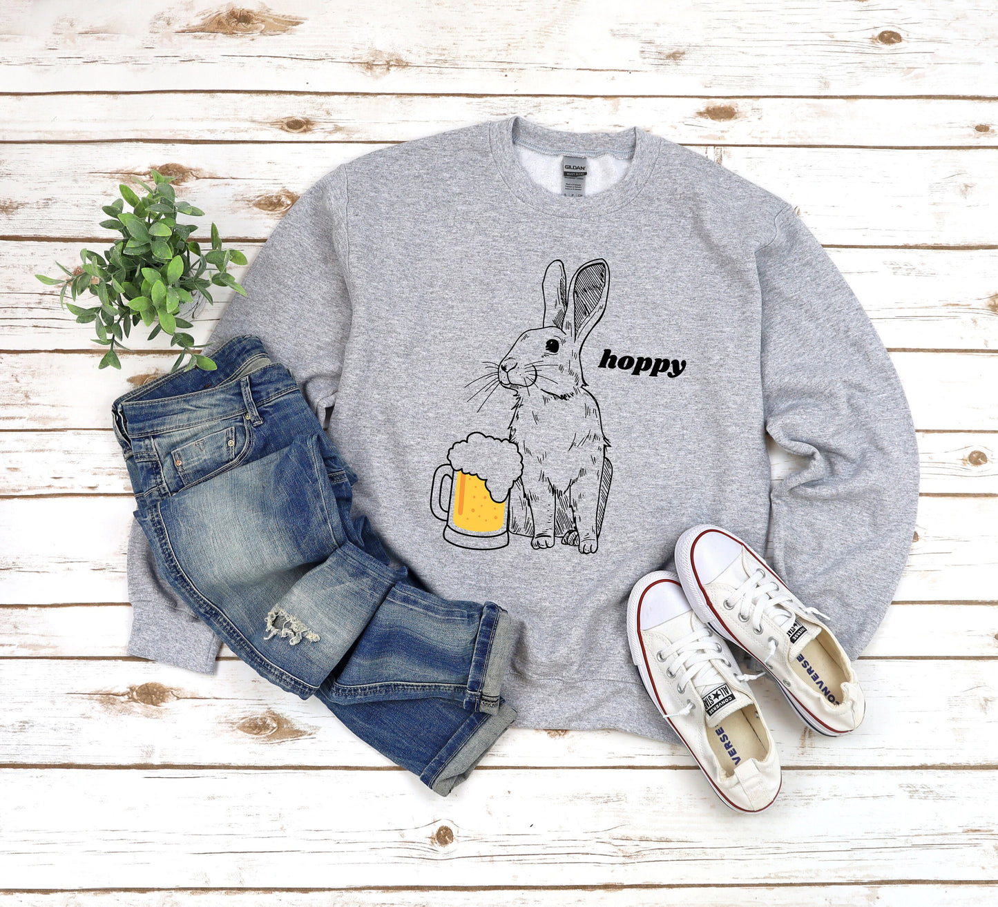 Hoppy Rabbit with Beer Crewneck Sweatshirt