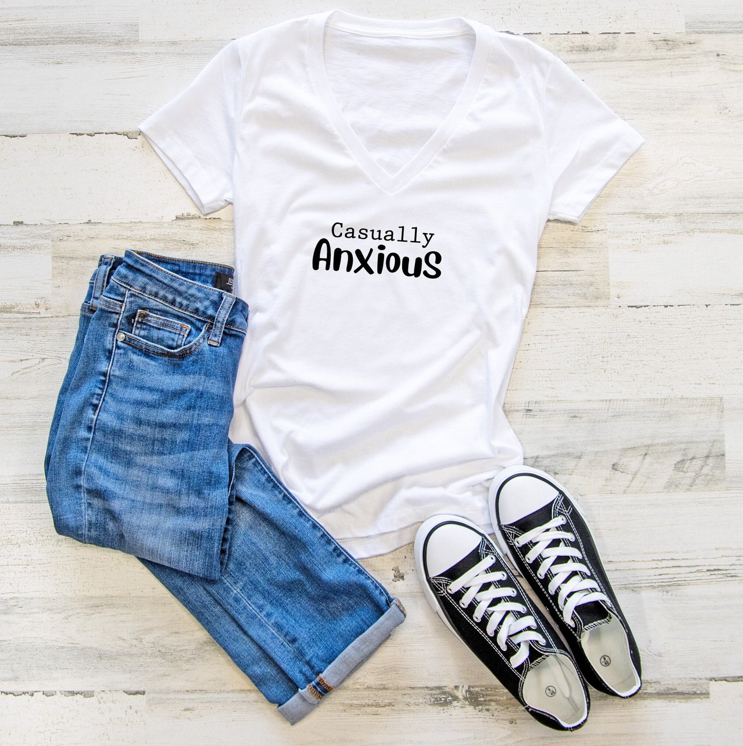 Casually Anxious Text Women's V-Neck Tee