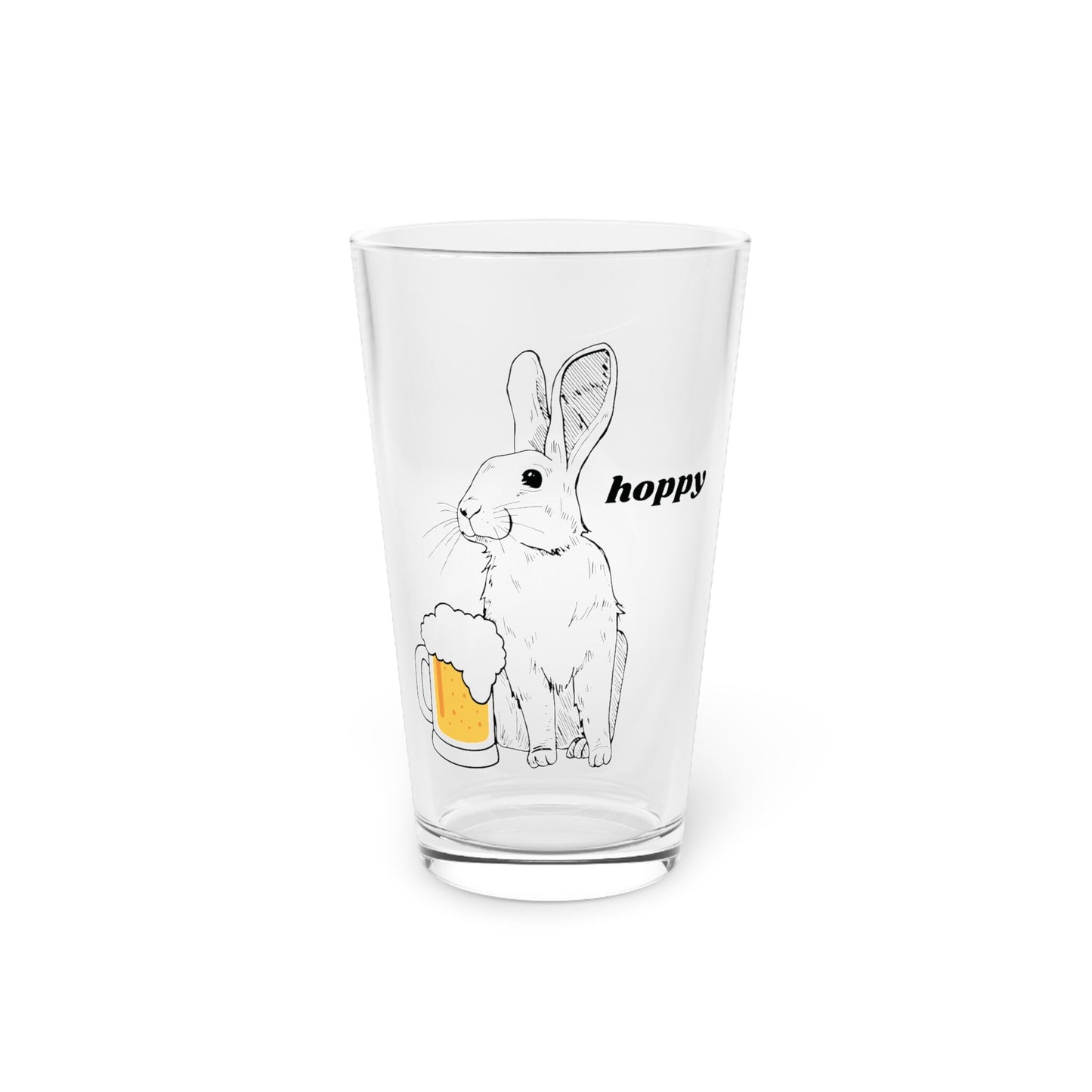 Hoppy Rabbit Beer Pint Glass, 16oz