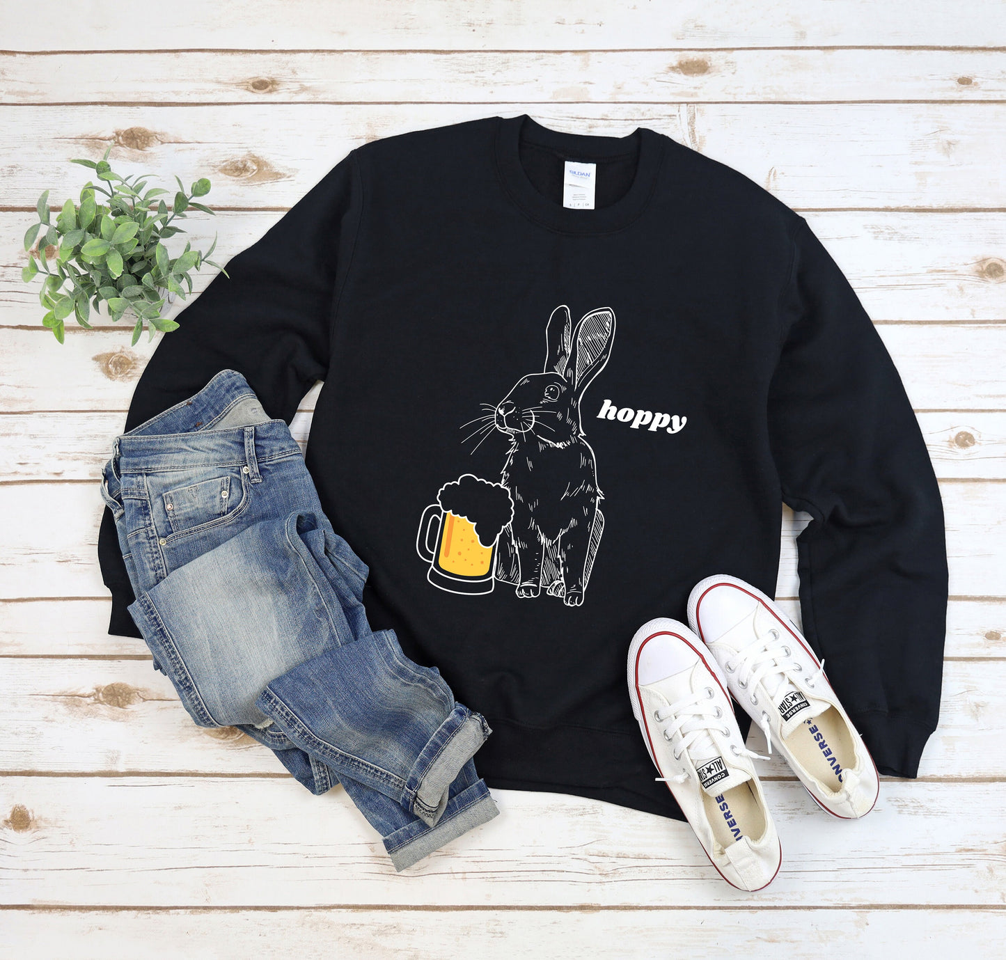 Hoppy Rabbit with Beer Crewneck Sweatshirt