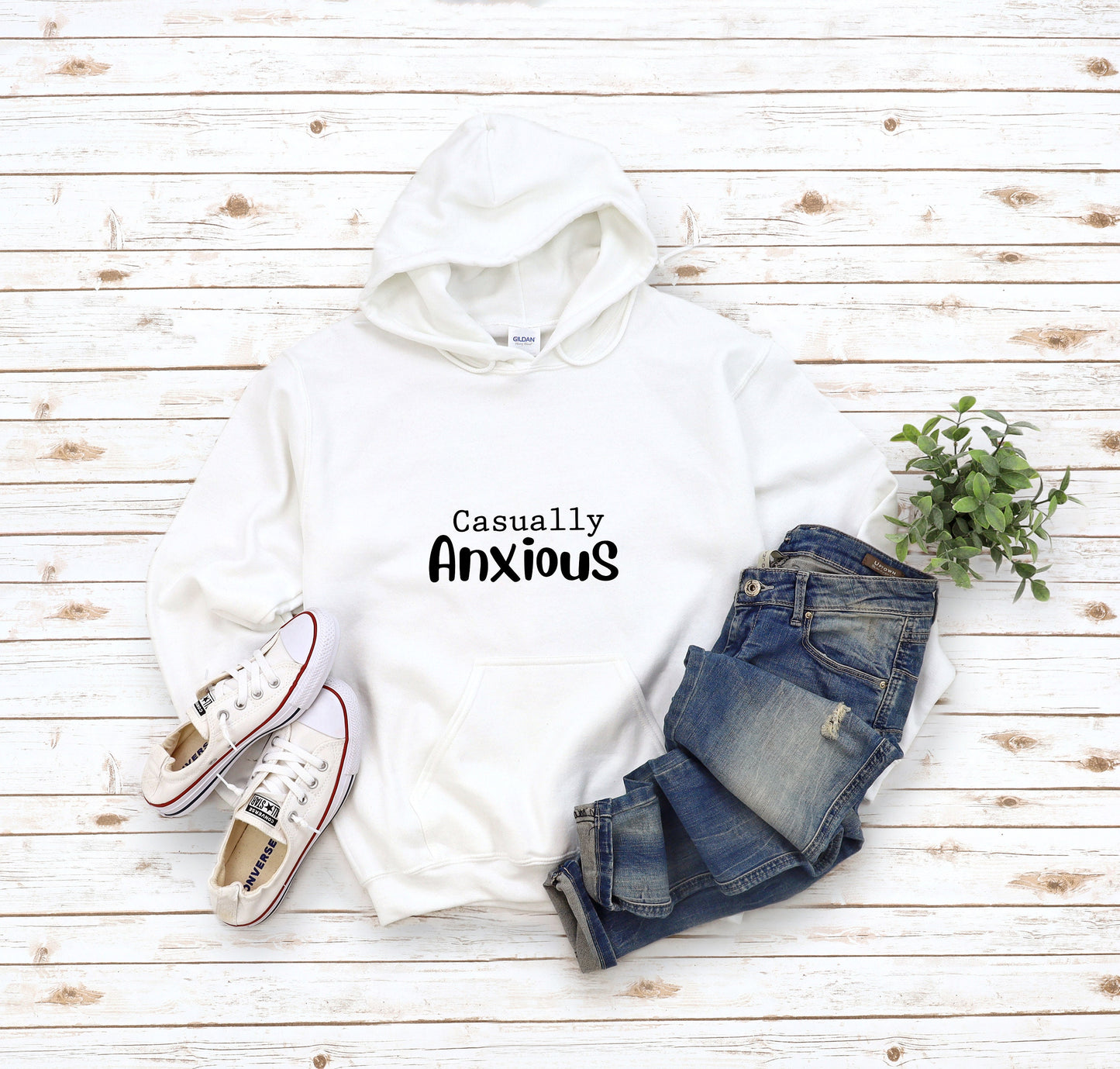 Casually Anxious Text Hooded Sweatshirt