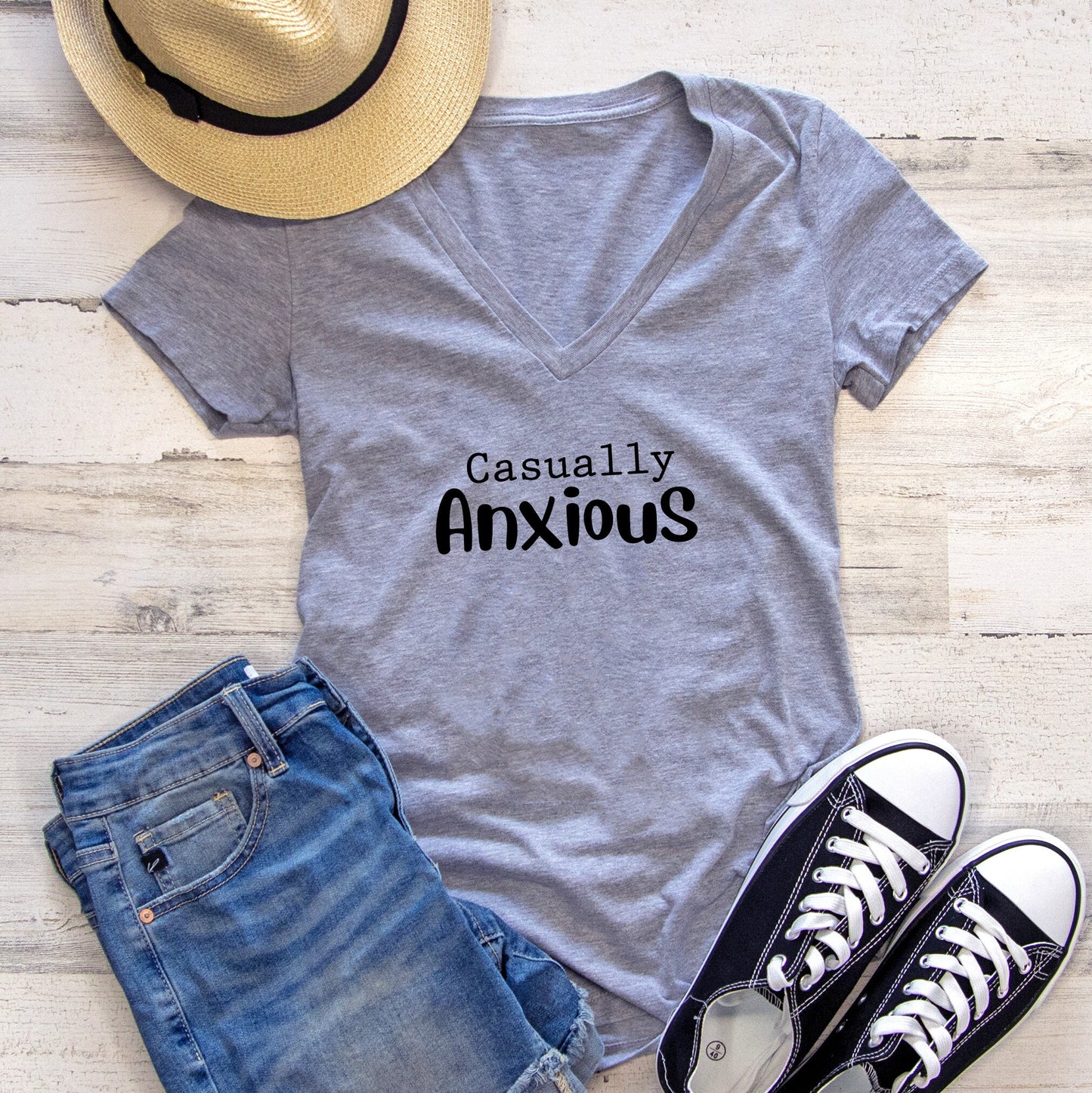 Casually Anxious Text Women's V-Neck Tee